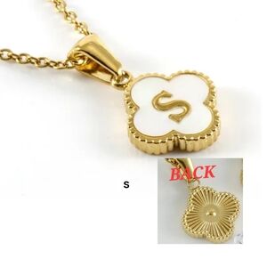 Gold Initial 'S' Clover Pendant Necklace - White & Gold